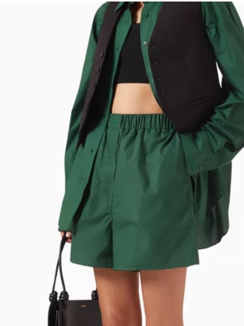 The Frankie Shop Lui Organic Cotton Oversized Button Down & Shorts Green Set,XS